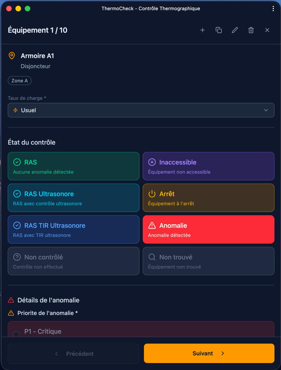 Application mobile ThermoCheck - Contrôle thermographique sur le terrain
